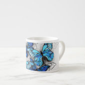 Compositie van witte en blauwe vlinders espresso kop (Voorkant rechts)