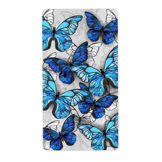 Compositie van witte en blauwe vlinders etiket (Voorkant)