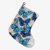 Compositie van witte en blauwe vlinders grote kerstsok (Voorkant (Hangend))