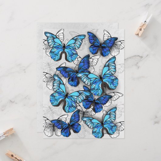 Compositie van witte en blauwe vlinders kaart (Voorkant / Achterkant in situ)