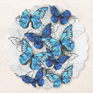 Compositie van witte en blauwe vlinders kartonnen onderzetters