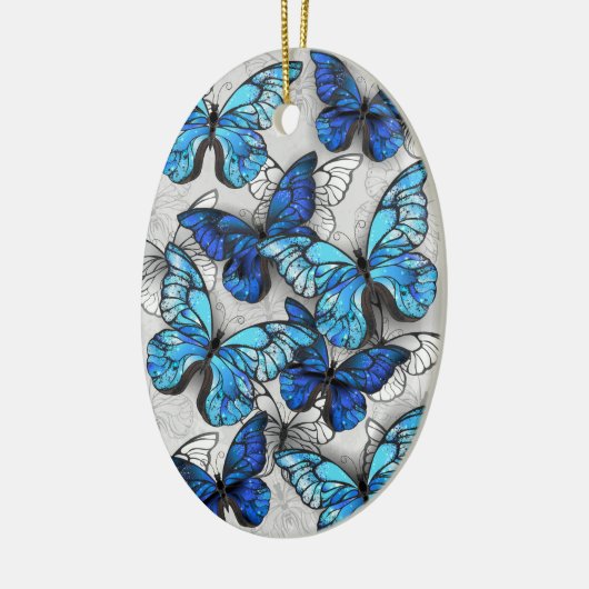 Compositie van witte en blauwe vlinders keramisch ornament (Links)