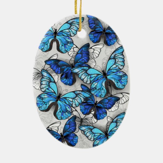 Compositie van witte en blauwe vlinders keramisch ornament (Achterkant)