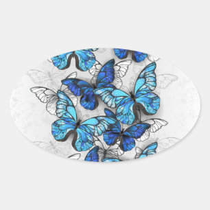 Compositie van witte en blauwe vlinders ovale sticker