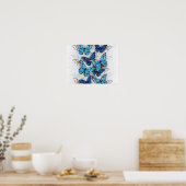 Compositie van witte en blauwe vlinders poster (Keuken)