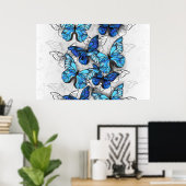 Compositie van witte en blauwe vlinders poster (Thuiskantoor)
