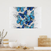 Compositie van witte en blauwe vlinders poster (Keuken)