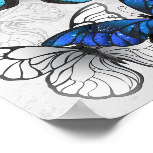 Compositie van witte en blauwe vlinders poster (Hoek)