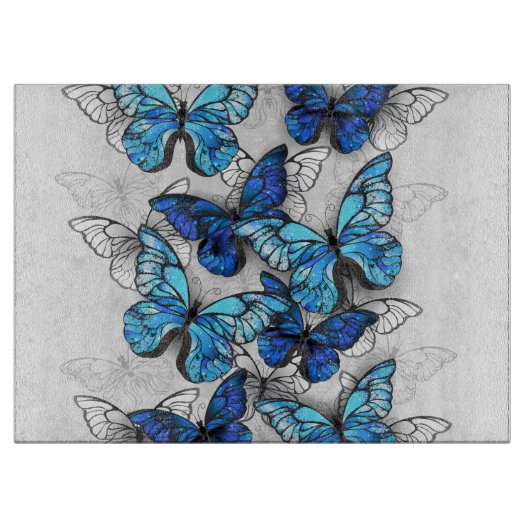 Compositie van witte en blauwe vlinders snijplank (Voorkant)