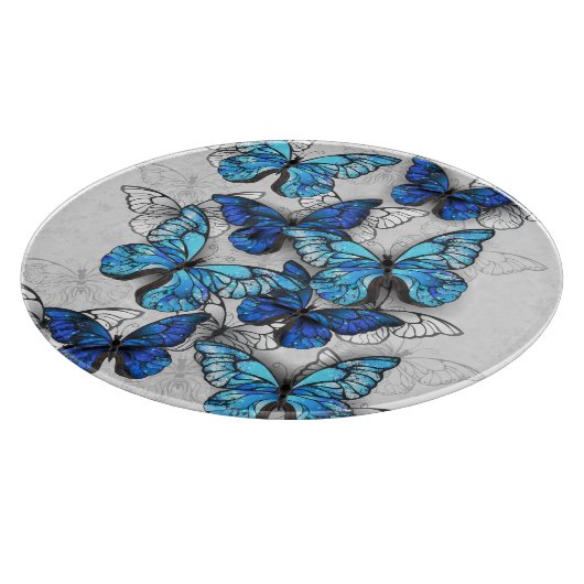 Compositie van witte en blauwe vlinders snijplank (Hoek)