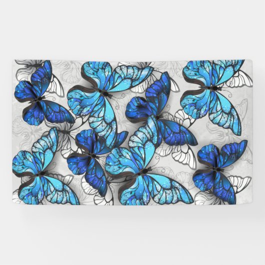 Compositie van witte en blauwe vlinders spandoek (Horizontaal)