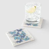 Compositie van witte en blauwe vlinders stenen onderzetter (Zijkant)