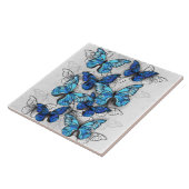 Compositie van witte en blauwe vlinders tegeltje (Zijkant)