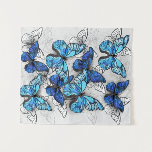 Compositie van witte en blauwe vlinders wandkleed (Voorkant (horizontaal))