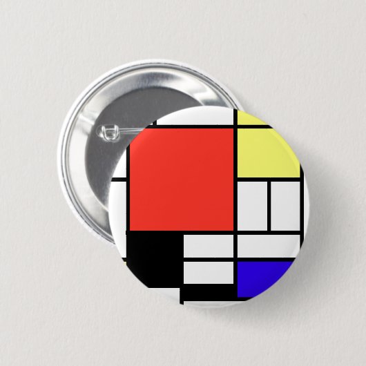Composition , Mondriaan Ronde Button 5,7 Cm (Voorkant /achterkant)
