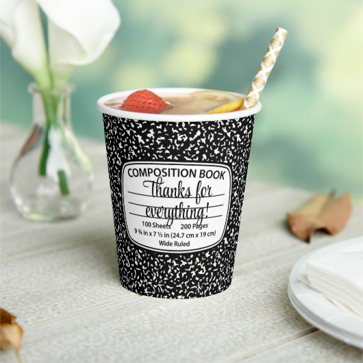 Composition Notebook Party Cups – Disposable Cups Papieren Bekers (Insitu)