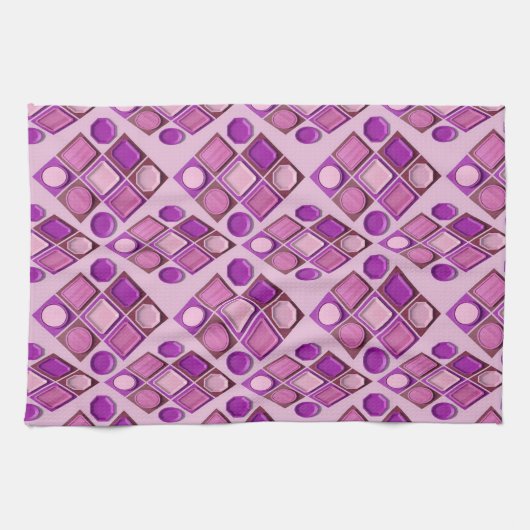 Composition of geometric trays in purple and pink theedoek (Horizontaal)