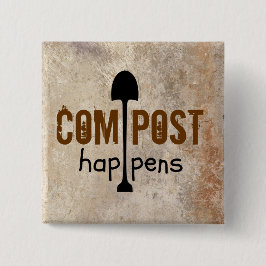 Compost gebeurt vierkante button 5,1 cm