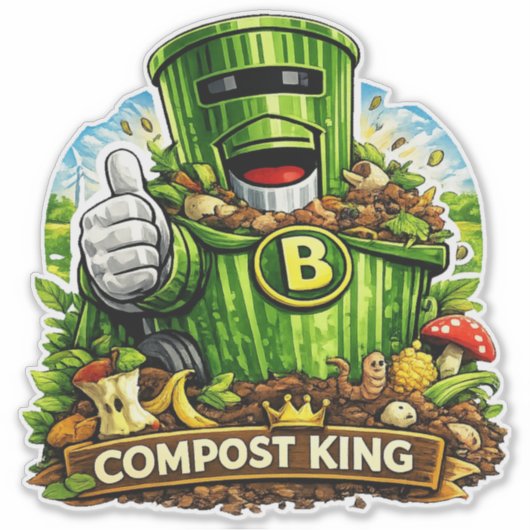 Compost Koning - Waterdichte Sticker voor Afvalcon (Voorkant)