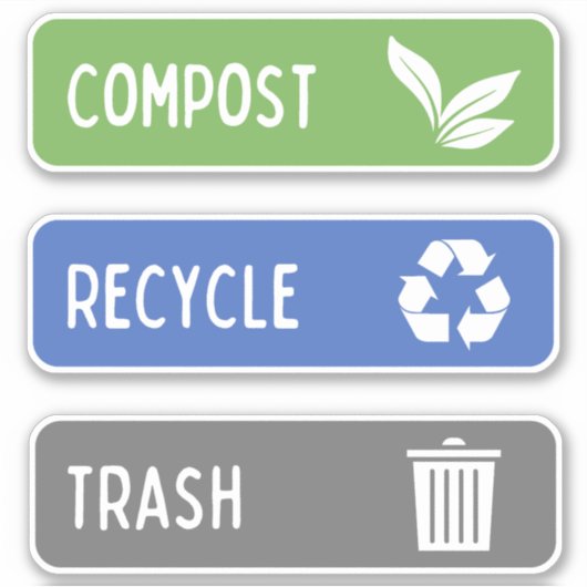 Compostbak, Recyclen, Prullenbak Stickers (Voorkant)