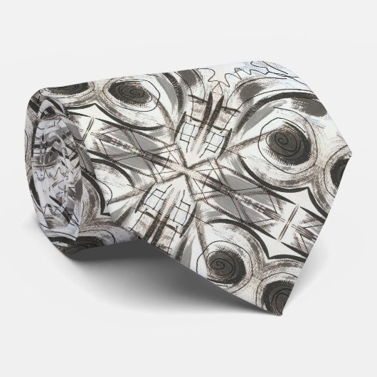 Compromiszwarte en grijze Abstracte penseelstreken Stropdas (Opgerold)