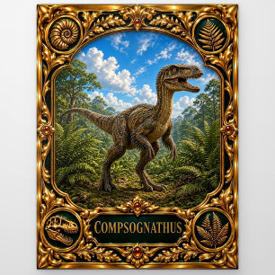 Compsognathus, met juwelen versierde erfstuk kunst briefkaart