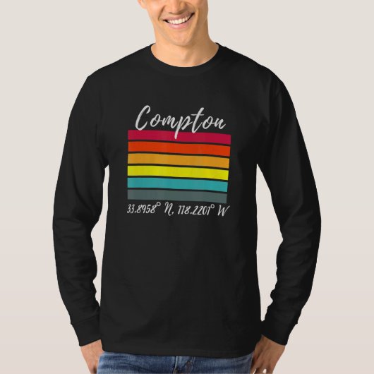 Compton Latitude- en Longitude Ca Los Angeles-vent T-shirt (Voorkant)