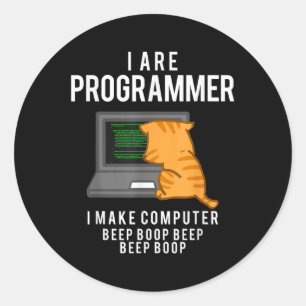 Computer Cat Programmeur Funny Coder Meme Ronde Sticker