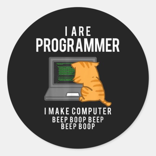 Computer Cat Programmeur Funny Coder Meme Ronde Sticker (Voorkant)
