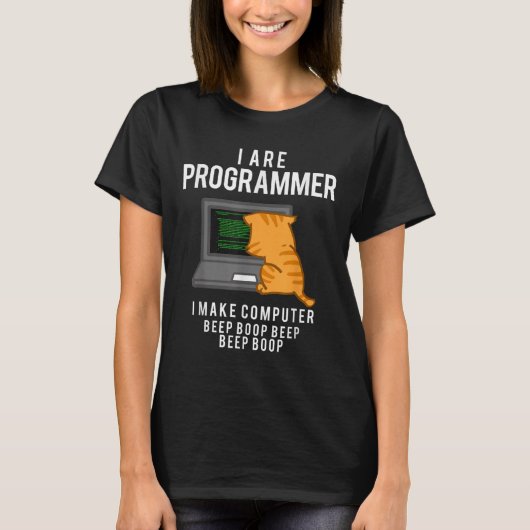 Computer Cat Programmeur Funny Coder Meme T-shirt (Voorkant)