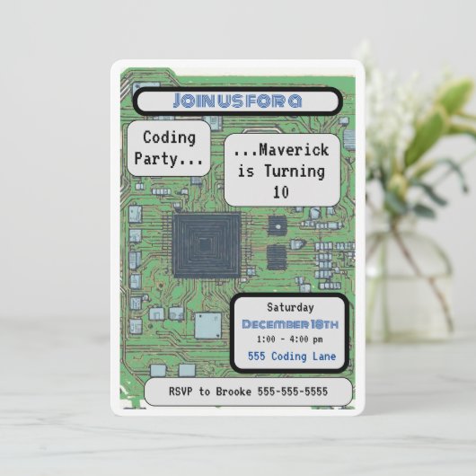 Computer Chip Coding Verjaardagsfeest Kaart (Staand voorkant)