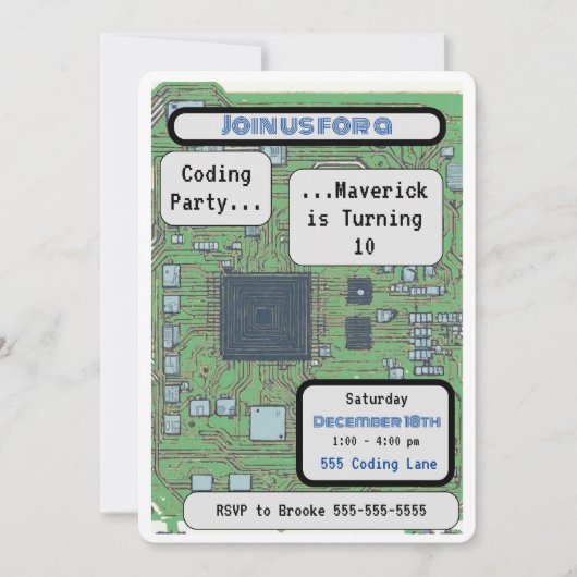 Computer Chip Coding Verjaardagsfeest Kaart (Voorkant)
