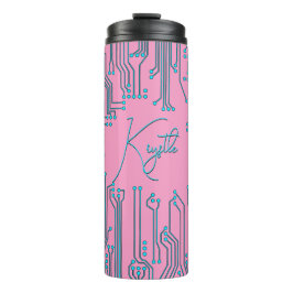 Computer Chip Nerd Black roze blauwe tekstnaam Thermosbeker