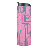 Computer Chip Nerd Black roze blauwe tekstnaam Thermosbeker (Geroteerd rechts)