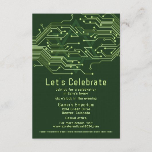 Computer Circuit Board Bar Mitzvah Receptie Informatiekaartje (Voorkant)