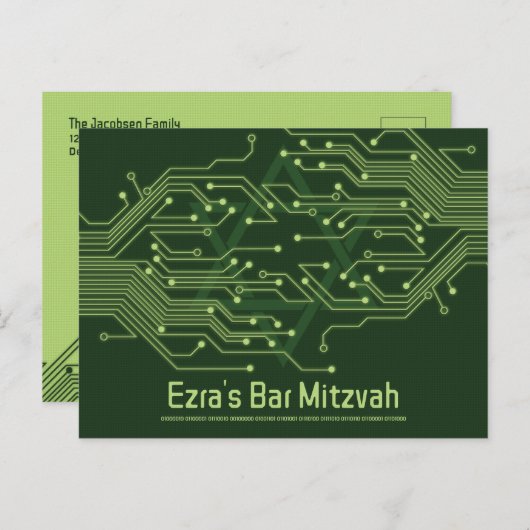 Computer Circuit Board Bar Mitzvah Sla de datum op Briefkaart (Voorkant / Achterkant)