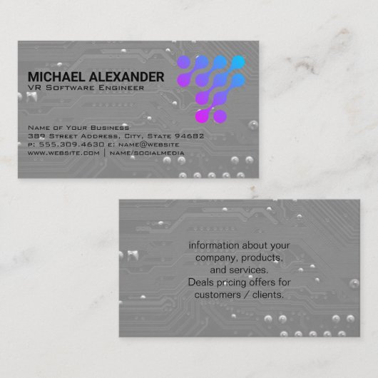 Computer Circuit Board | Moderne technische Logo Visitekaartje (Voorkant / Achterkant)