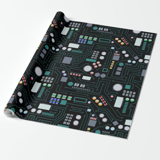 Computer Circuit Board Pattern Kantoor Decor Cadeaupapier (Uitgerold)