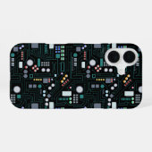 Computer Circuit Board Pattern Kantoor Decor iPhone 16 Hoesje (Achterkant horizontaal)
