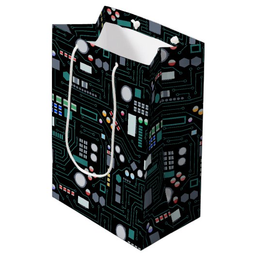 Computer Circuit Board Pattern Kantoor Decor Medium Cadeauzakje (Voorkant Gekanteld)