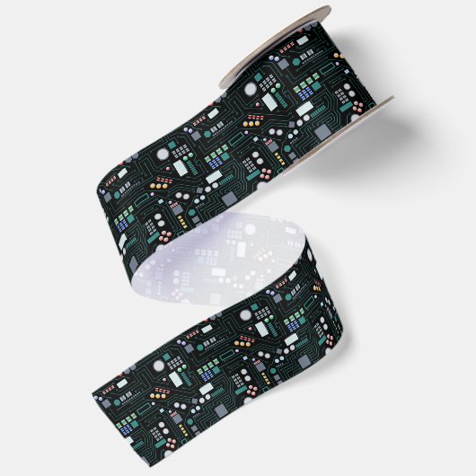 Computer Circuit Board Pattern Kantoor Decor Satijnen Lint (Achterkant)