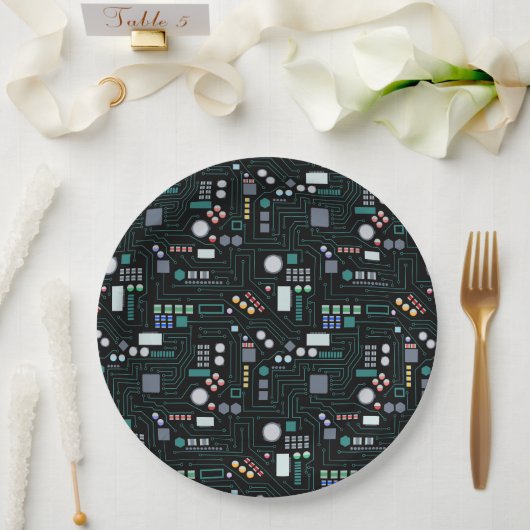 Computer Circuit Board Pattern Papieren Bordje (Huwelijk)