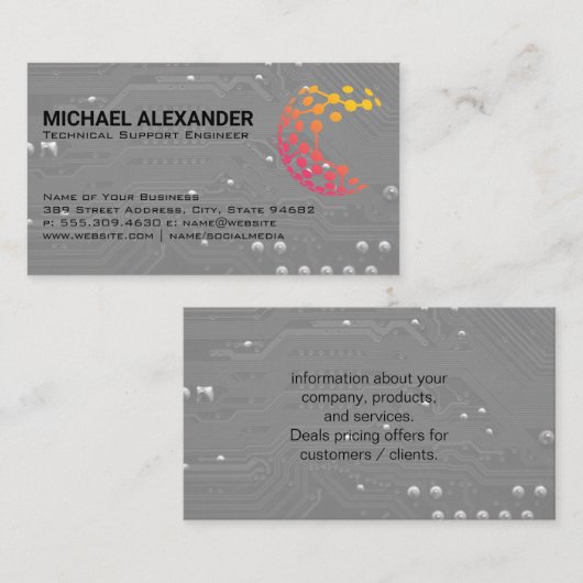 Computer circuit bord | Modern Tech-logo Visitekaartje (Voorkant / Achterkant)