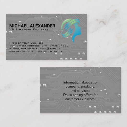 Computer circuit bord | VR headset technologie Visitekaartje (Voorkant / Achterkant)