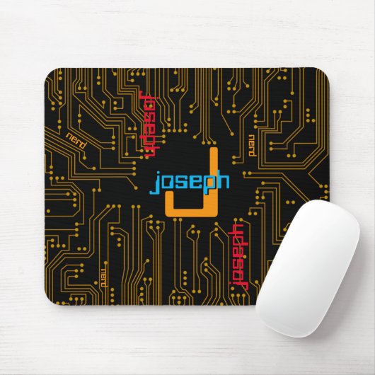 Computer Circut Nerd Black Gold Text Red Blue Muismat (Met muis)