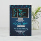 Computer coding birthday party invitation kaart (Staand voorkant)