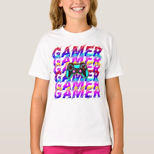 Computer Controller Gamer Typografie herhaalde tek T-shirt (Voorkant)