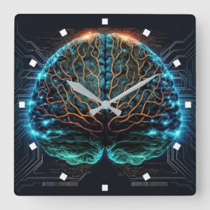 Computer Cyber Brain Wall Clock Vierkante Klok