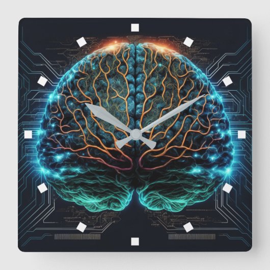 Computer Cyber Brain Wall Clock Vierkante Klok (Voorkant)