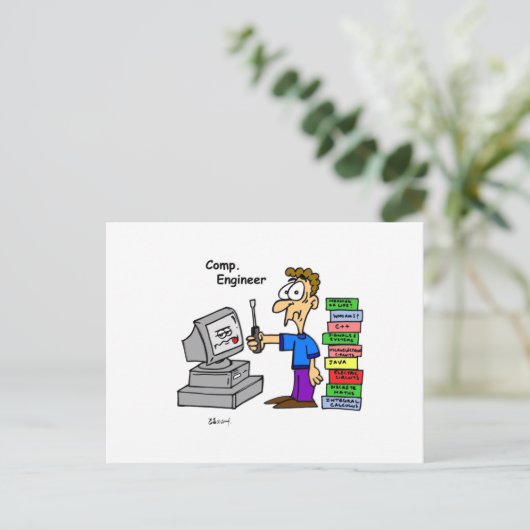 Computer Engineer Cartoon Briefkaart (Staand voorkant)